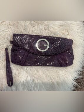 Women's Purple Snake-Embossed Wristlet Clutch